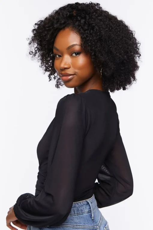 Plunging Peasant Sleeve Bodysuit