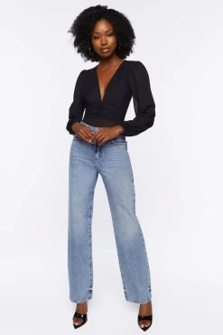 Plunging Peasant Sleeve Bodysuit