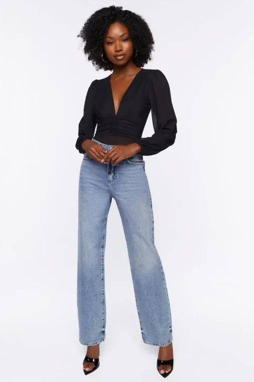 Plunging Peasant Sleeve Bodysuit