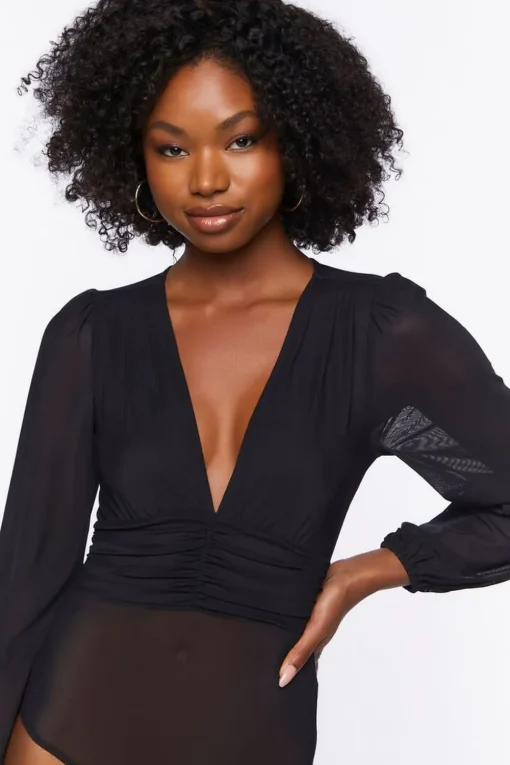 Plunging Peasant Sleeve Bodysuit