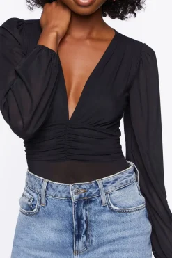 Plunging Peasant Sleeve Bodysuit
