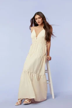 Plunging Poplin Maxi Dress