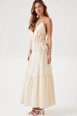 Plunging Poplin Maxi Dress