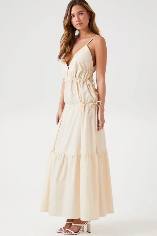 Plunging Poplin Maxi Dress