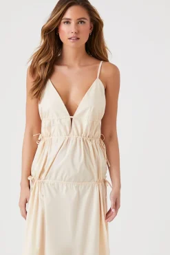 Plunging Poplin Maxi Dress