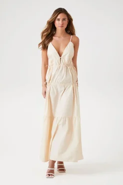 Plunging Poplin Maxi Dress