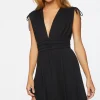 Plunging Ruched Mini Dress