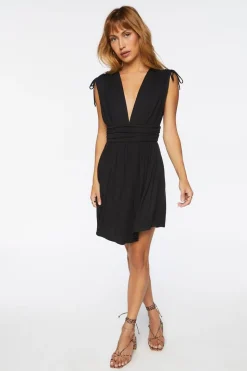 Plunging Ruched Mini Dress