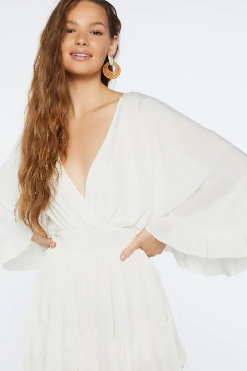Plunging Ruffle-Trim Romper