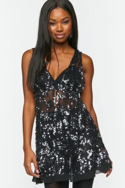 Plunging Sequin Mini Dress