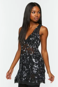 Plunging Sequin Mini Dress