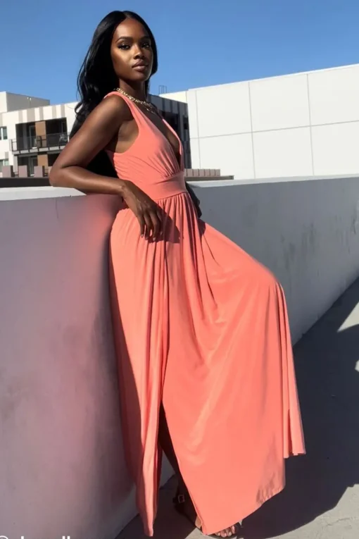 Plunging Slit Maxi Dress
