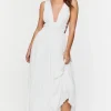 Plunging Smocked Maxi Dress