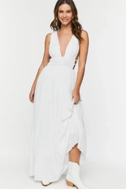Plunging Smocked Maxi Dress