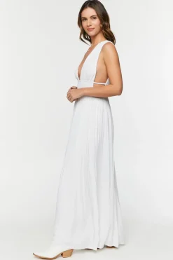 Plunging Smocked Maxi Dress