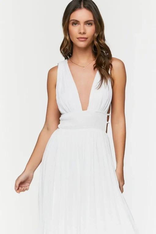 Plunging Smocked Maxi Dress