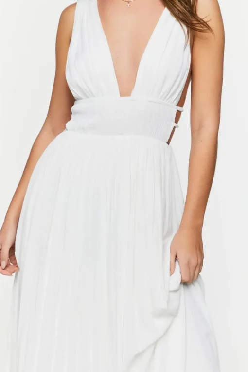 Plunging Smocked Maxi Dress