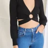 Plunging Sweater-Knit Top