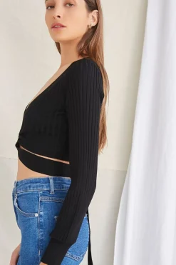 Plunging Sweater-Knit Top