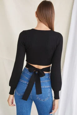 Plunging Sweater-Knit Top