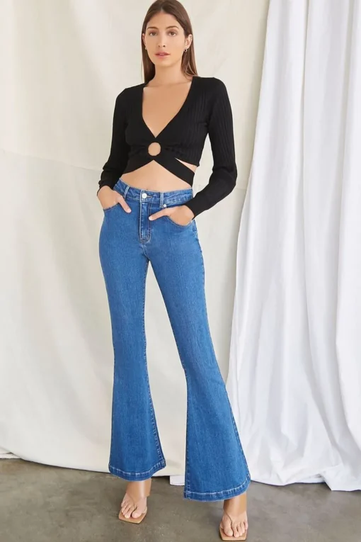 Plunging Sweater-Knit Top