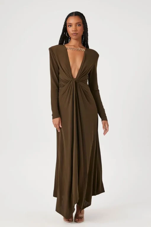 Plunging Twisted Maxi Dress