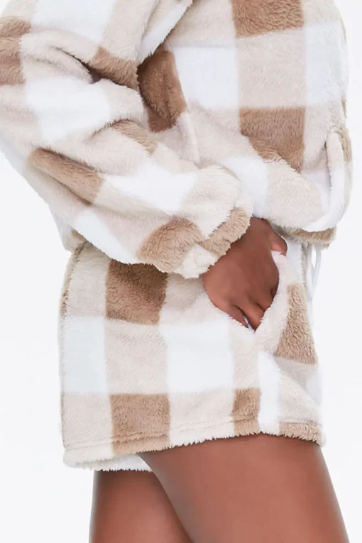 Plush Gingham Drawstring Shorts
