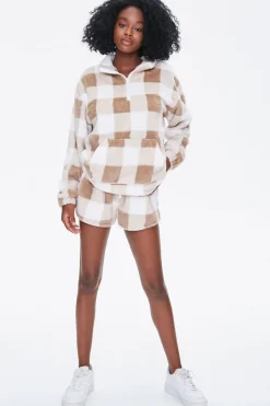 Plush Gingham Drawstring Shorts