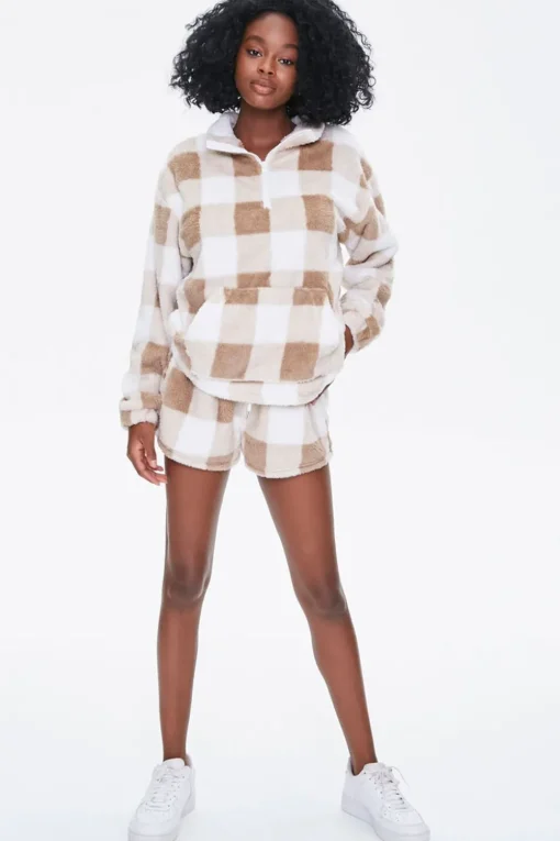 Plush Gingham Drawstring Shorts