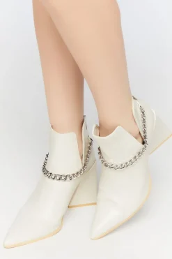Pointed Curb Chain Flare Heel Booties