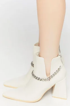 Pointed Curb Chain Flare Heel Booties