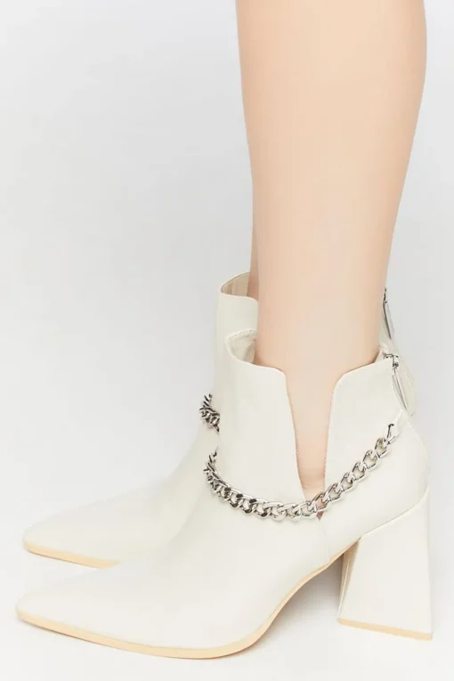 Pointed Curb Chain Flare Heel Booties