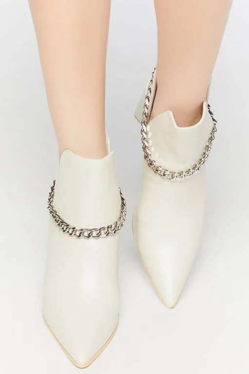 Pointed Curb Chain Flare Heel Booties