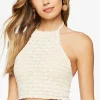 Pointelle Knit Cropped Halter Top