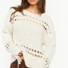 Pointelle Lace-Up Cutout Sweater