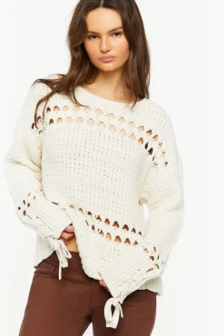 Pointelle Lace-Up Cutout Sweater