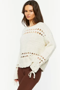 Pointelle Lace-Up Cutout Sweater