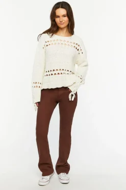Pointelle Lace-Up Cutout Sweater