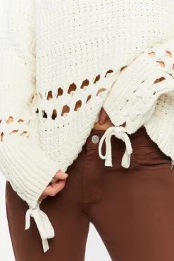 Pointelle Lace-Up Cutout Sweater
