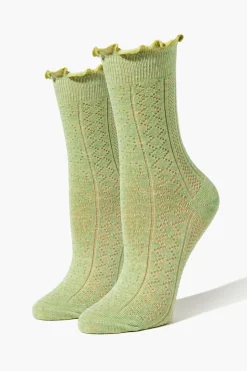 Pointelle Lettuce-Edge Crew Socks