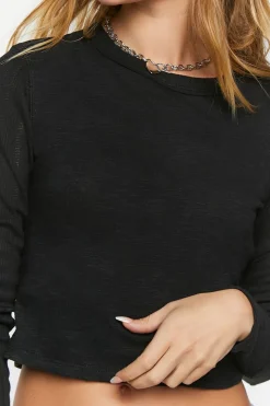 Pointelle Long-Sleeve Crop Top