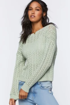 Pointelle Twist-Back Sweater
