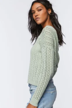 Pointelle Twist-Back Sweater