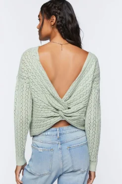 Pointelle Twist-Back Sweater