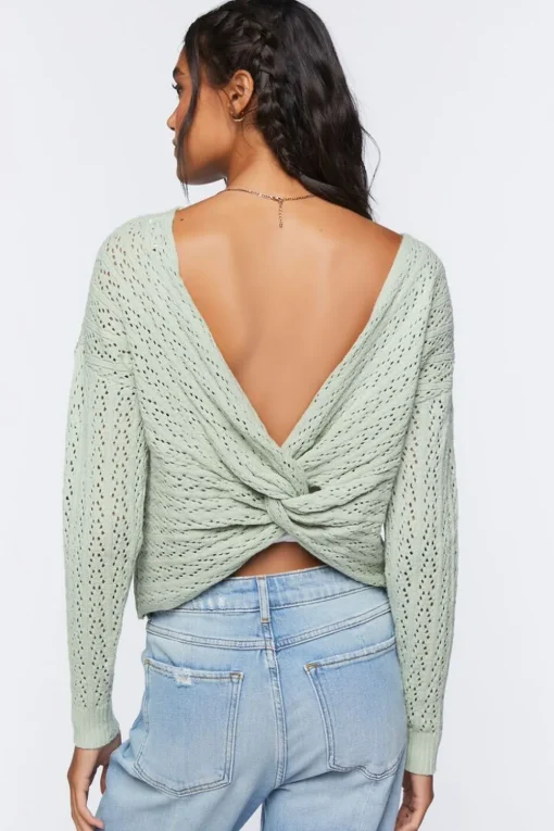 Pointelle Twist-Back Sweater