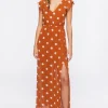 Polka Dot Butterfly-Sleeve Maxi Dress