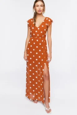 Polka Dot Butterfly-Sleeve Maxi Dress