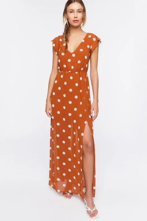 Polka Dot Butterfly-Sleeve Maxi Dress