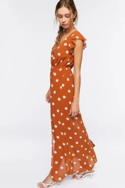 Polka Dot Butterfly-Sleeve Maxi Dress