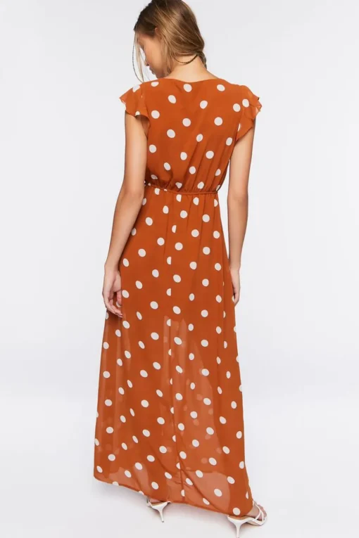 Polka Dot Butterfly-Sleeve Maxi Dress